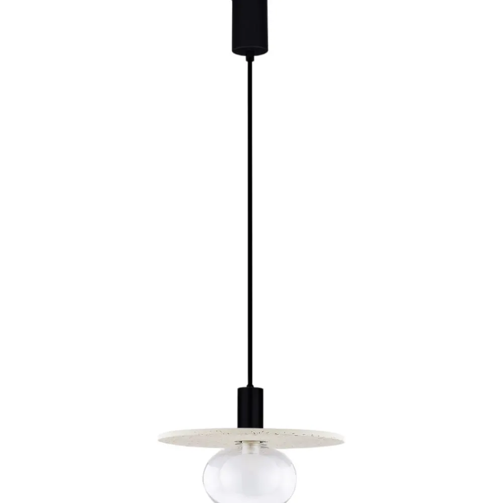 Lampade A Sospensione-Selezionato da Mazzolaluce Lampada a sospensione hos disco di cemento beige con sfera in vetro