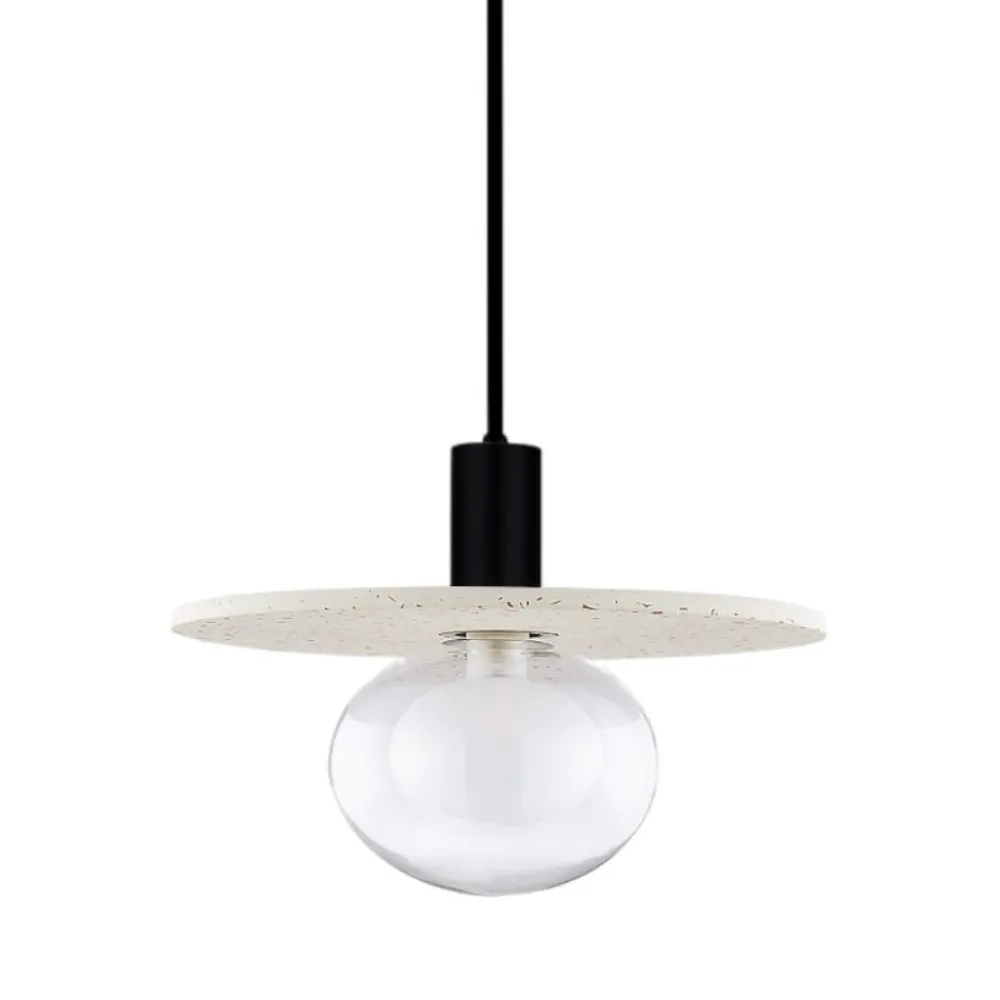 Lampade A Sospensione-Selezionato da Mazzolaluce Lampada a sospensione hos disco di cemento beige con sfera in vetro