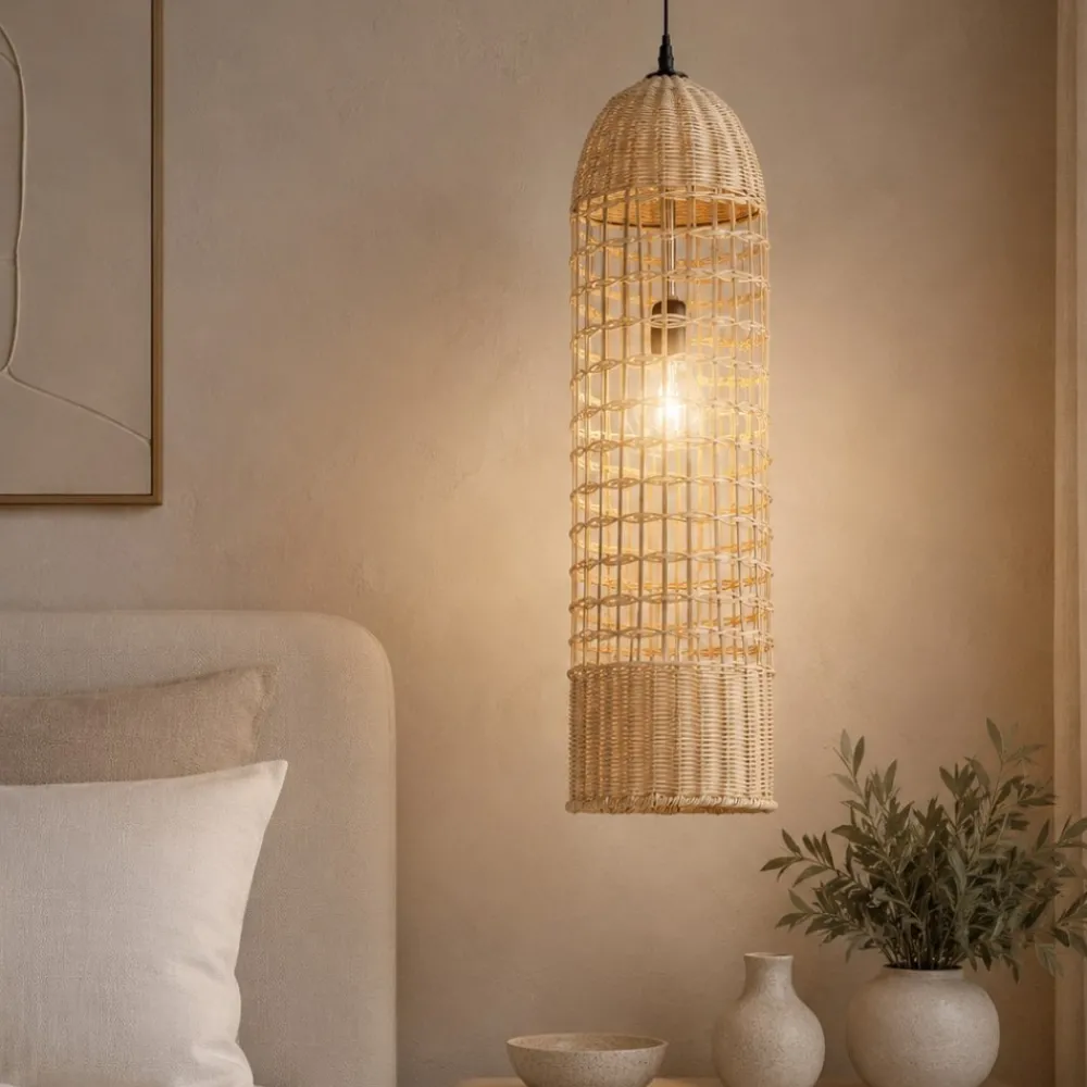 Lampade A Sospensione-Selezionato da Mazzolaluce Lampada a sospensione in rattan naturale intrecciato per comodino camera da letto