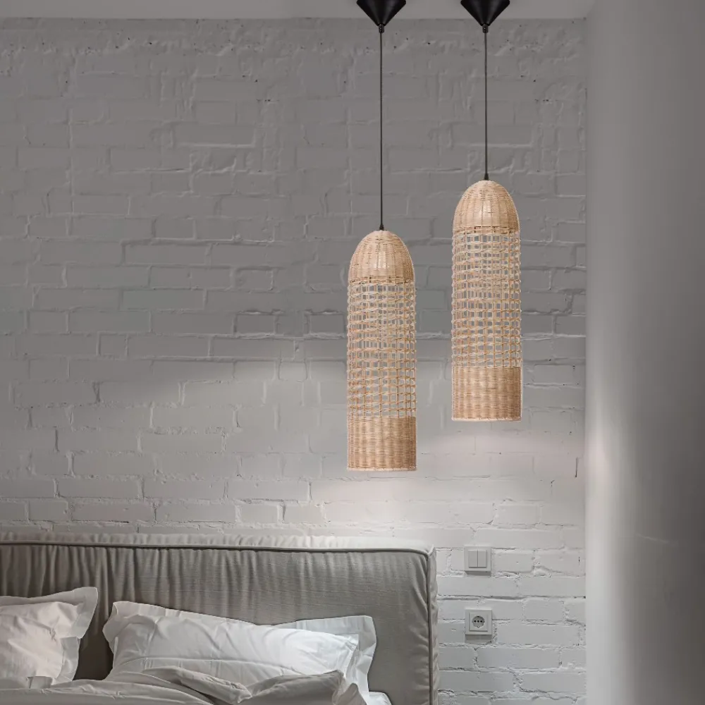 Lampade A Sospensione-Selezionato da Mazzolaluce Lampada a sospensione in rattan naturale intrecciato per comodino camera da letto