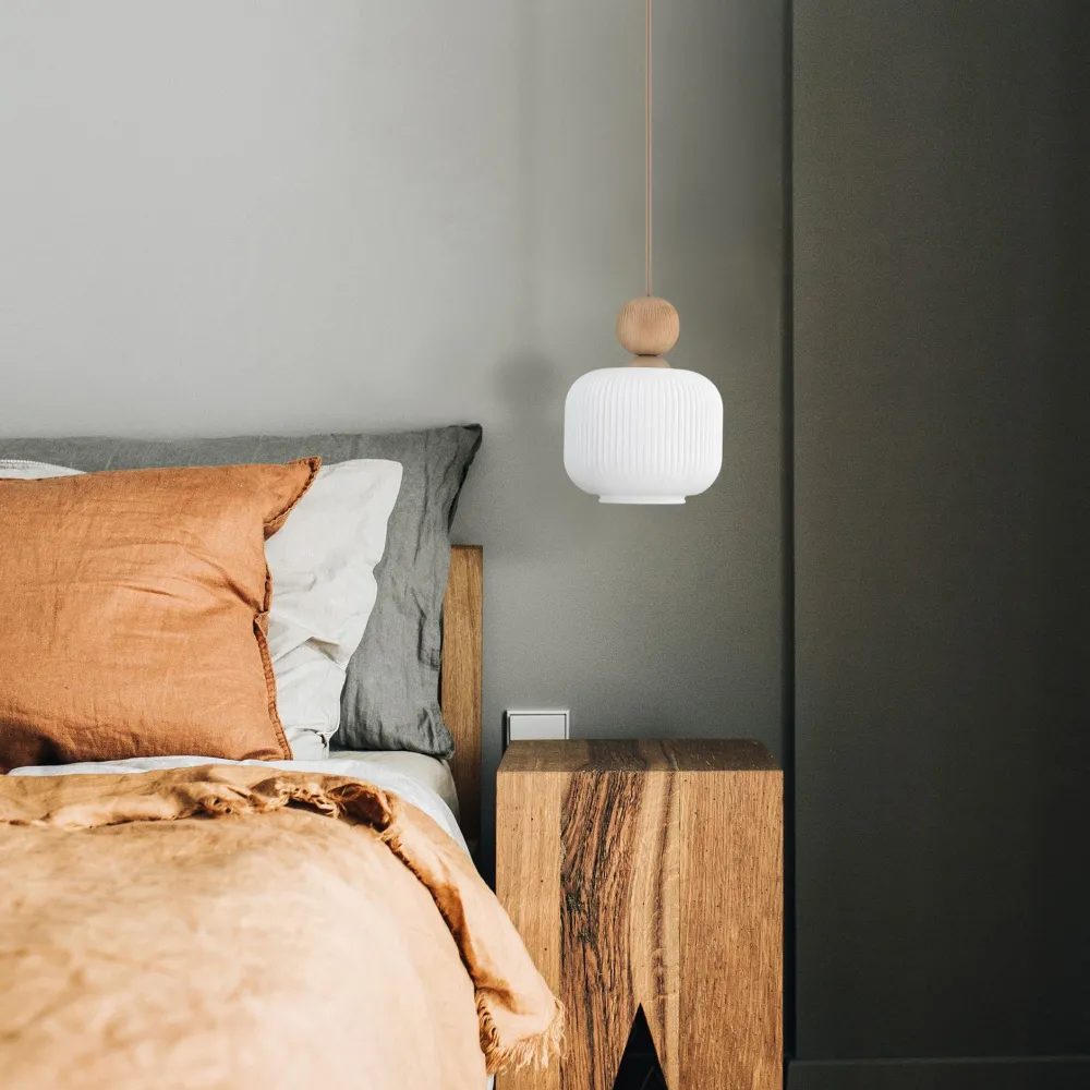 Lampade A Sospensione-Selezionato da Mazzolaluce Lampada a sospensione inserti in legno vetro bianco