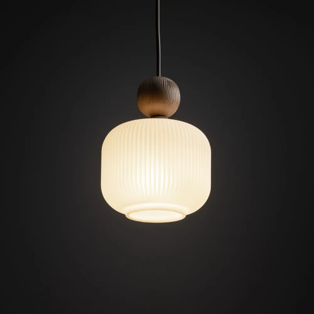 Lampade A Sospensione-Selezionato da Mazzolaluce Lampada a sospensione inserti in legno vetro bianco