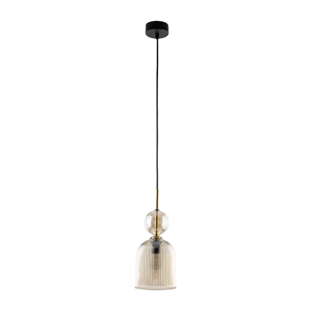 Lampade A Sospensione-Selezionato da Mazzolaluce lampada a sospensione in vetro ambra rigato