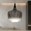 Lampade A Sospensione-Selezionato da Mazzolaluce Lampada a sospensione in vetro rigato fume design contemporaneo