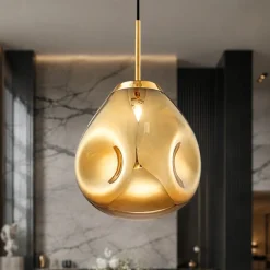 Lampade A Sospensione-Selezionato da Mazzolaluce Lampada a sospensione in vetro specchiato oro design moderna 25 cm