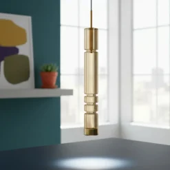 Lampade A Sospensione-Selezionato da Mazzolaluce Lampada a sospensione led oro vetro ambra per camera da letto