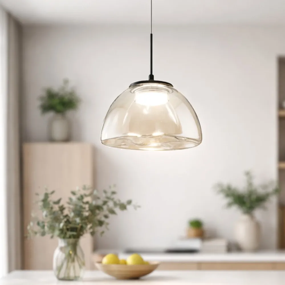 Lampade A Sospensione-Fabas Luce Lampada a sospensione led vetro cognac per isola lucille