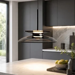 Lampade A Sospensione-Selezionato da Mazzolaluce Lampada a sospensione led 10w dimmerabile piatto vetro fume per isola cucina