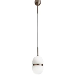 Lampade A Sospensione-Miloox Lampada a sospensione domu vetro bianco dettagli bronzo
