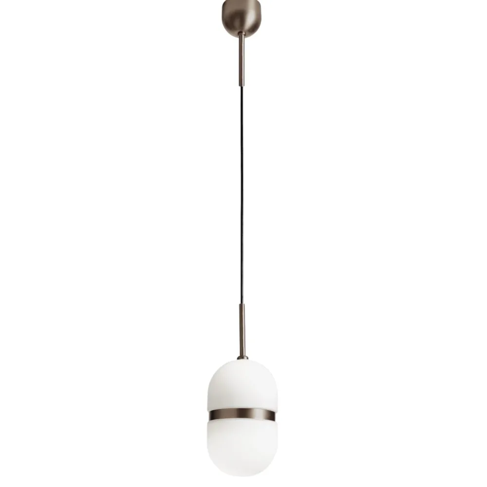 Lampade A Sospensione-Miloox Lampada a sospensione domu vetro bianco dettagli bronzo