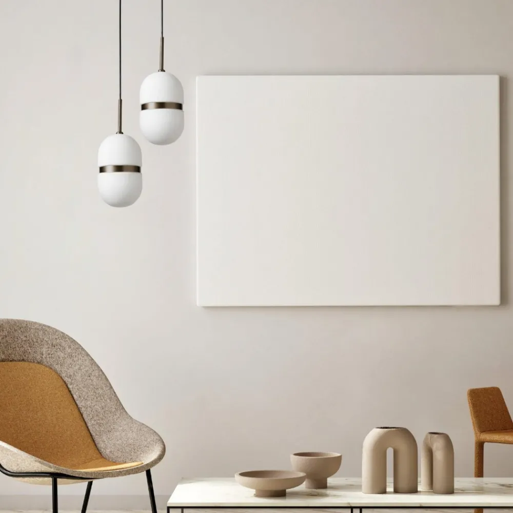 Lampade A Sospensione-Miloox Lampada a sospensione domu vetro bianco dettagli bronzo