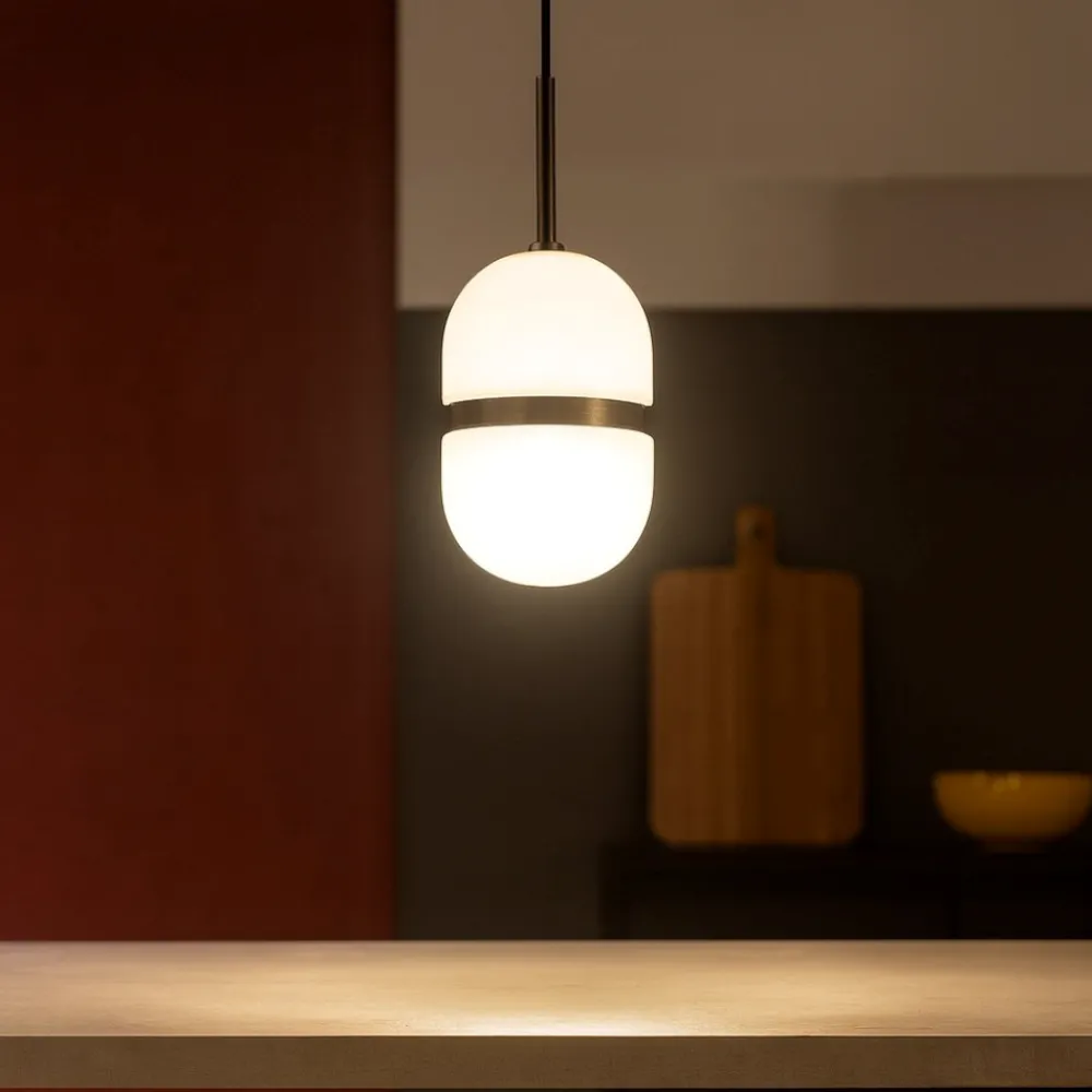 Lampade A Sospensione-Miloox Lampada a sospensione domu vetro bianco dettagli bronzo
