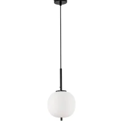 Lampade A Sospensione-Selezionato da Mazzolaluce Lampada a sospensione nera da comodino sfera vetro bianco
