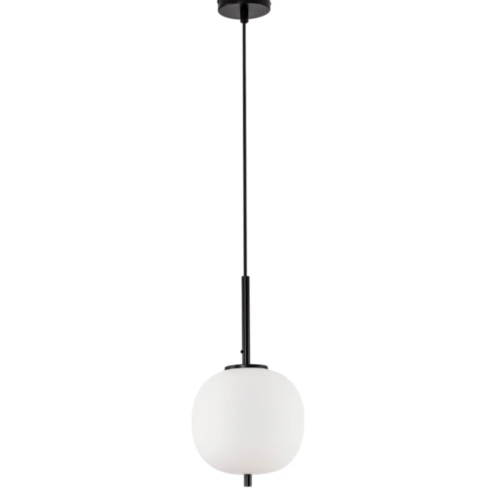 Lampade A Sospensione-Selezionato da Mazzolaluce Lampada a sospensione nera da comodino sfera vetro bianco