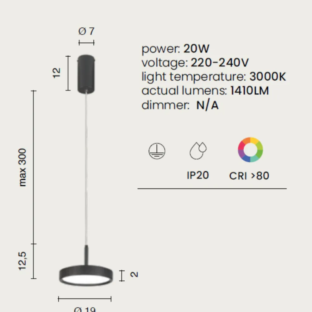 Lampade A Sospensione-Ondaluce Lampada a sospensione nina nera per cucina led 20w 3000k