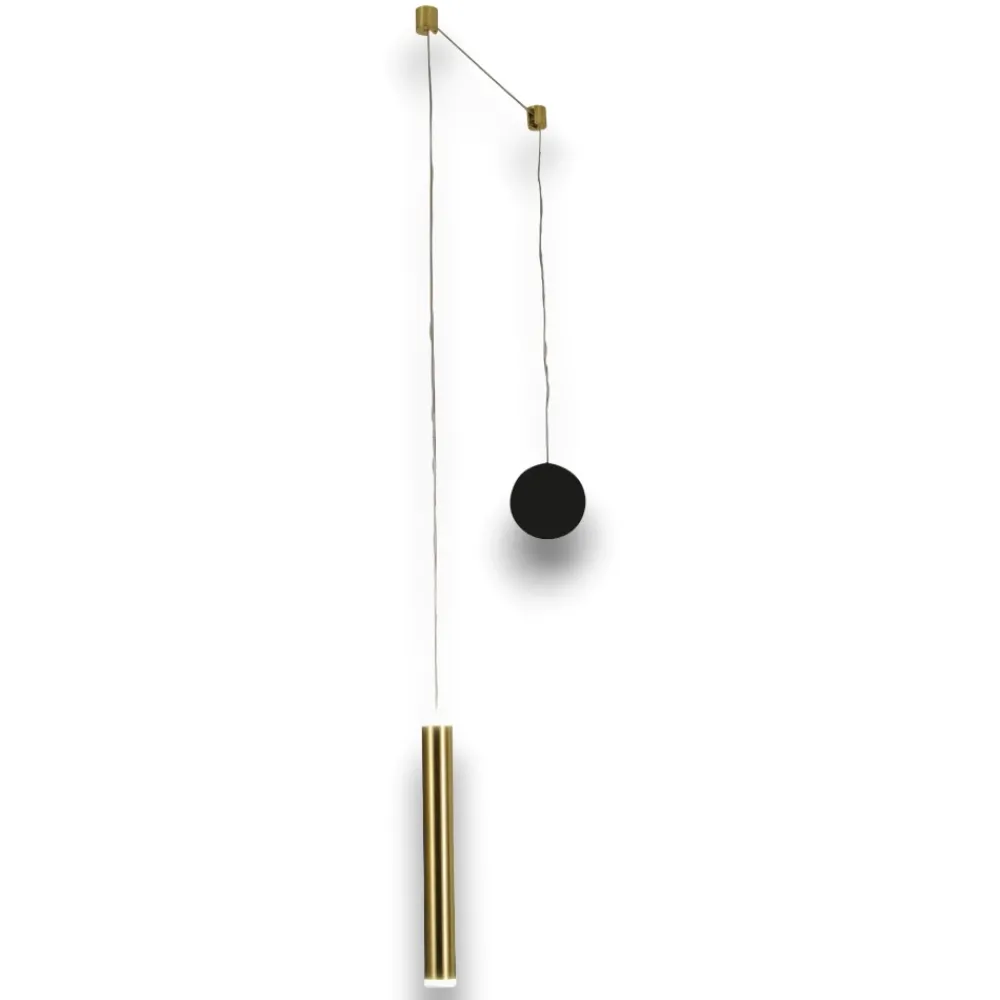 Lampade A Sospensione-Fabas Luce Lampada a sospensione oro nero cilidnro con decentramento prado