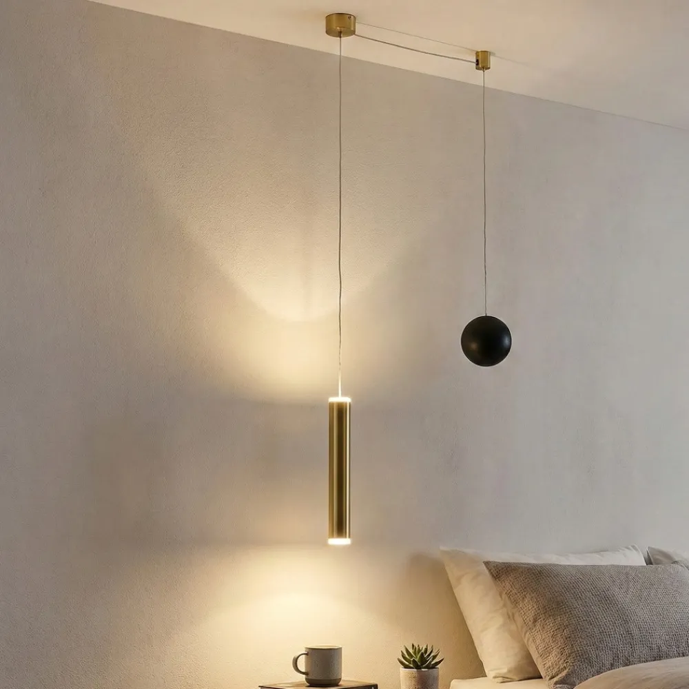 Lampade A Sospensione-Fabas Luce Lampada a sospensione oro nero cilidnro con decentramento prado