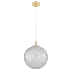 Lampade A Sospensione-Selezionato da Mazzolaluce Lampada a sospensione oro sfera 30 cm di vetro trasparente rigato contemporaneo