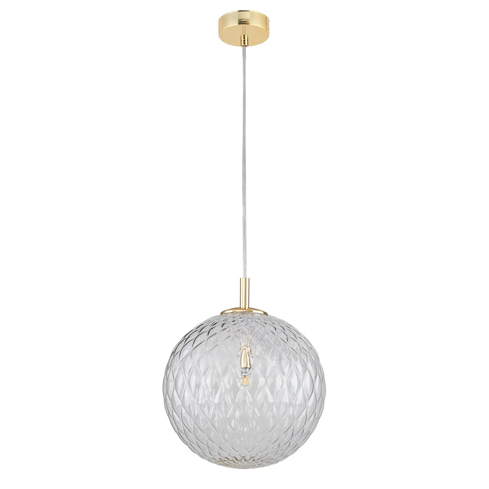 Lampade A Sospensione-Selezionato da Mazzolaluce Lampada a sospensione oro sfera 30 cm di vetro trasparente rigato contemporaneo