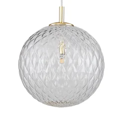 Lampade A Sospensione-Selezionato da Mazzolaluce Lampada a sospensione oro sfera 30 cm di vetro trasparente rigato contemporaneo