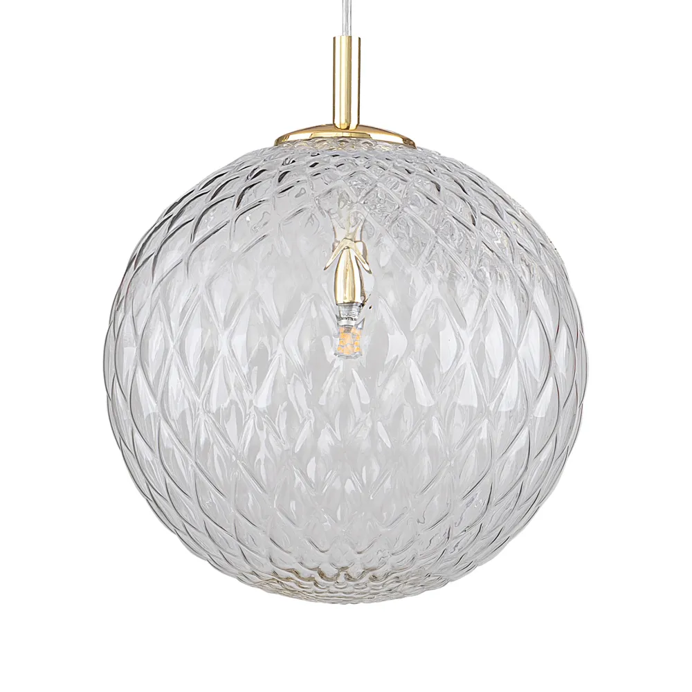 Lampade A Sospensione-Selezionato da Mazzolaluce Lampada a sospensione oro sfera 30 cm di vetro trasparente rigato contemporaneo