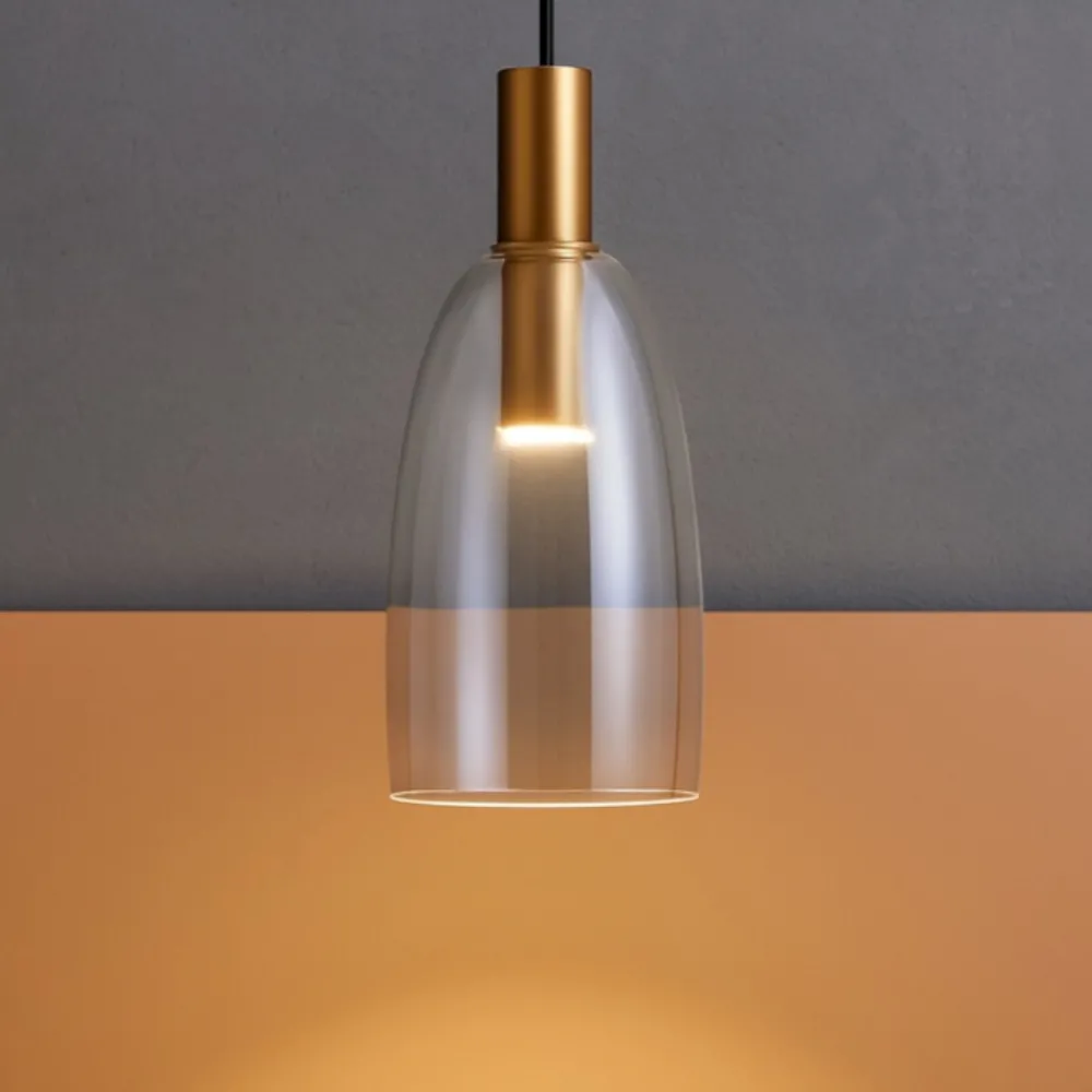 Lampade A Sospensione-Selezionato da Mazzolaluce Lampada a sospensione oro vetro fume led 7w 3000k per cucina