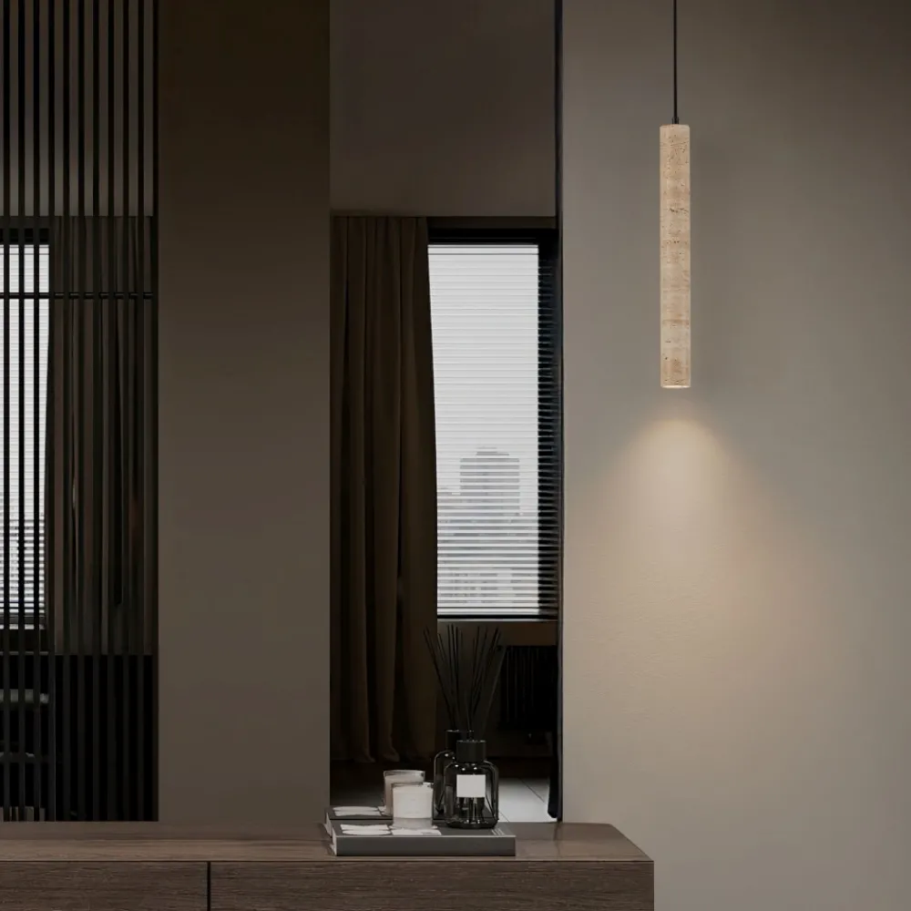 Lampade A Sospensione-Selezionato da Mazzolaluce Lampada a sospensione pendente cilindro travertino led 3w 3000k