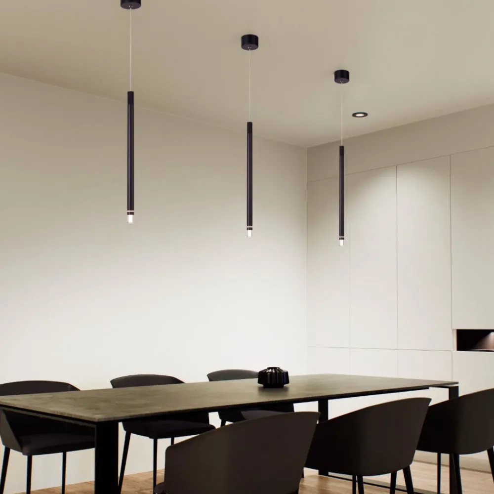 Lampade A Sospensione-Selezionato da Mazzolaluce Lampada a sospensione pendente nera cilindro design per isola cucina