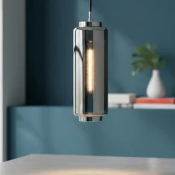Lampade A Sospensione-Selezionato da Mazzolaluce Lampada a sospensione per cucina cilindro vetro cromo grafite