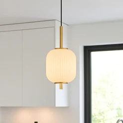 Lampade A Sospensione-Selezionato da Mazzolaluce Lampada a sospensione per isola cucina vetro bianco led dimmerabile cct