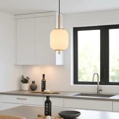 Lampade A Sospensione-Selezionato da Mazzolaluce Lampada a sospensione per isola cucina vetro bianco led dimmerabile cct