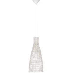 Lampade A Sospensione-Selezionato da Mazzolaluce Lampada a sospensione rattan naturale bianco cono 24cm per isola cucina