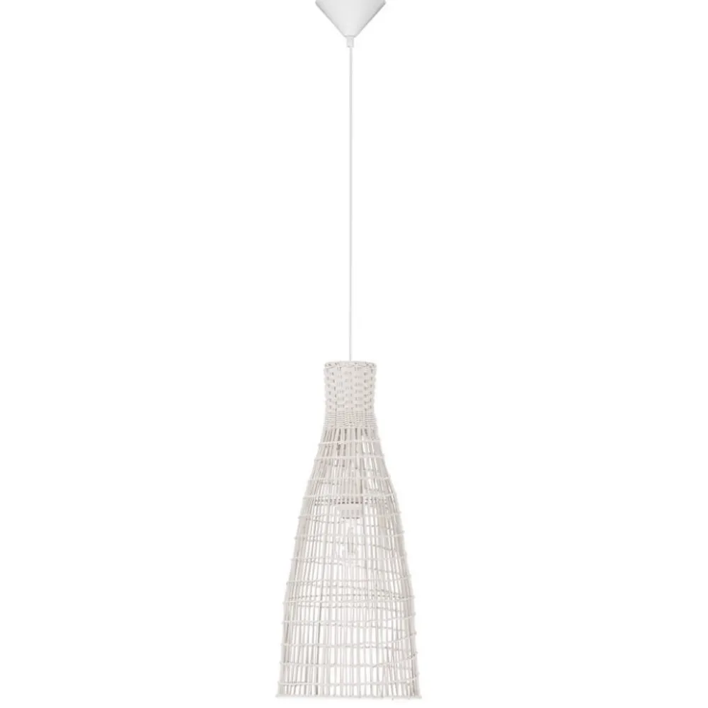 Lampade A Sospensione-Selezionato da Mazzolaluce Lampada a sospensione rattan naturale bianco cono 24cm per isola cucina