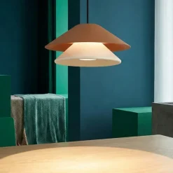 Lampade A Sospensione-Selezionato da Mazzolaluce Lampada a sospensione saliscendi led doppio cono bianco marrone