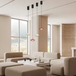 Lampade A Sospensione-Selezionato da Mazzolaluce Lampada a sospensione saliscendi led doppio cono bianco marrone