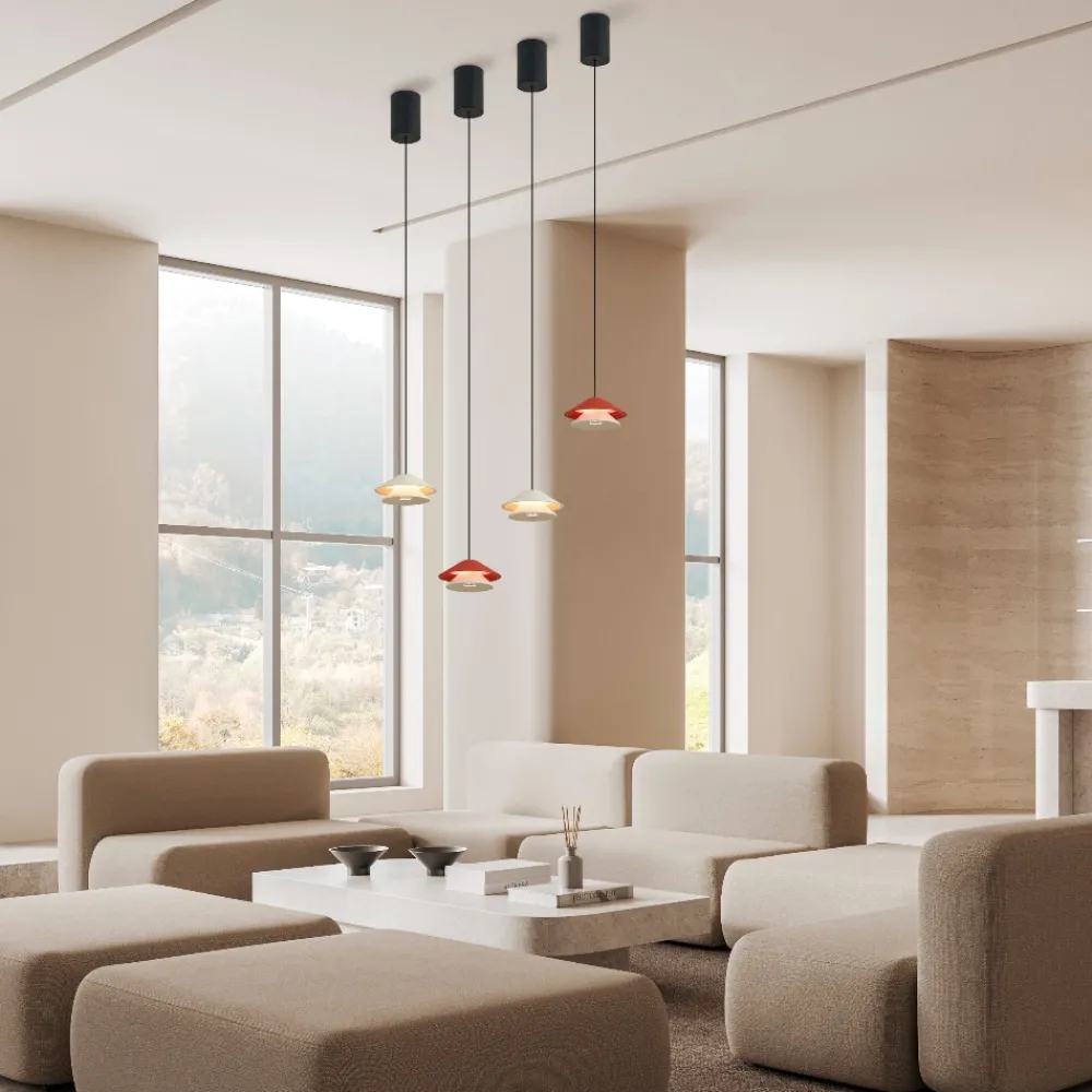 Lampade A Sospensione-Selezionato da Mazzolaluce Lampada a sospensione saliscendi led doppio cono bianco marrone