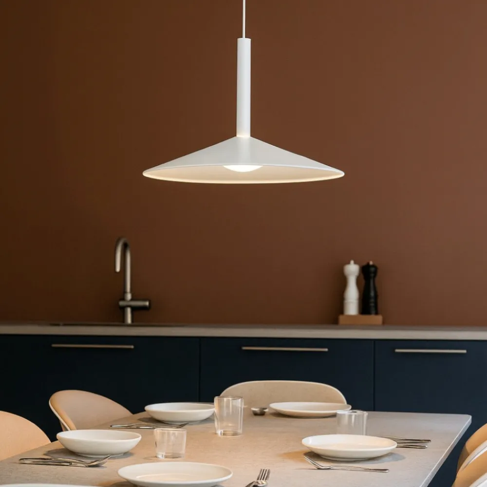 Lampadari Cucina-Selezionato da Mazzolaluce Lampada a sospensione saliscendi disco bianco led 9w 3000k