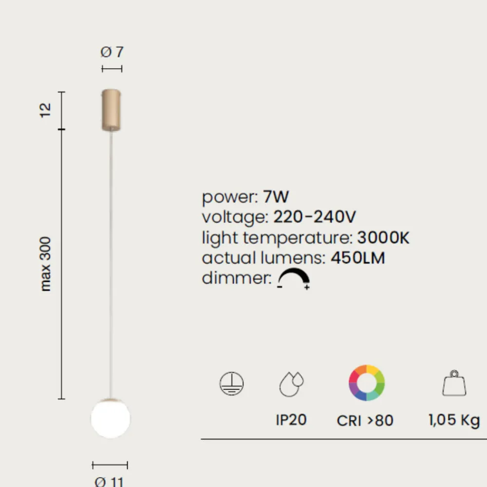 Lampade A Sospensione-Ondaluce Lampada a sospensione santos oro sfera vetro bianco led 7w 3000k