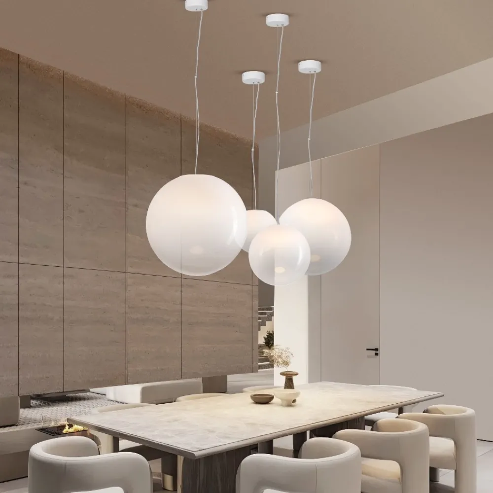 Lampade A Sospensione-Selezionato da Mazzolaluce Lampada a sospensione sfera 20 cm vetro sfumato bianco led 7w 3000k dimmerabile
