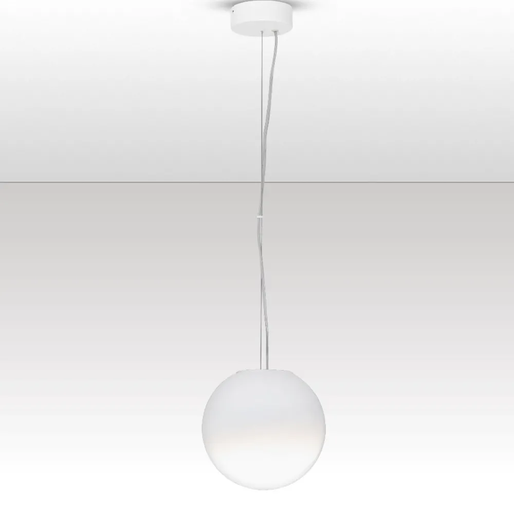 Lampade A Sospensione-Selezionato da Mazzolaluce Lampada a sospensione sfera 20 cm vetro sfumato bianco led 7w 3000k dimmerabile