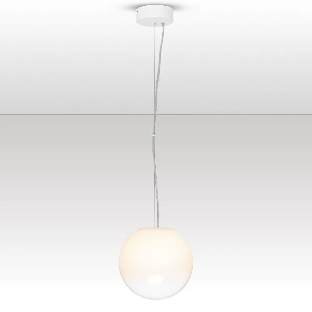 Lampade A Sospensione-Selezionato da Mazzolaluce Lampada a sospensione sfera 20 cm vetro sfumato bianco led 7w 3000k dimmerabile
