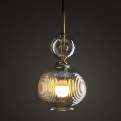 Lampade A Sospensione-Selezionato da Mazzolaluce lampada a sospensione sfera di vetro ambra per camera da letto