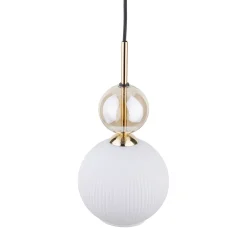 Lampade A Sospensione-Selezionato da Mazzolaluce lampada a sospensione sfera di vetro bianco ambra parti in oro
