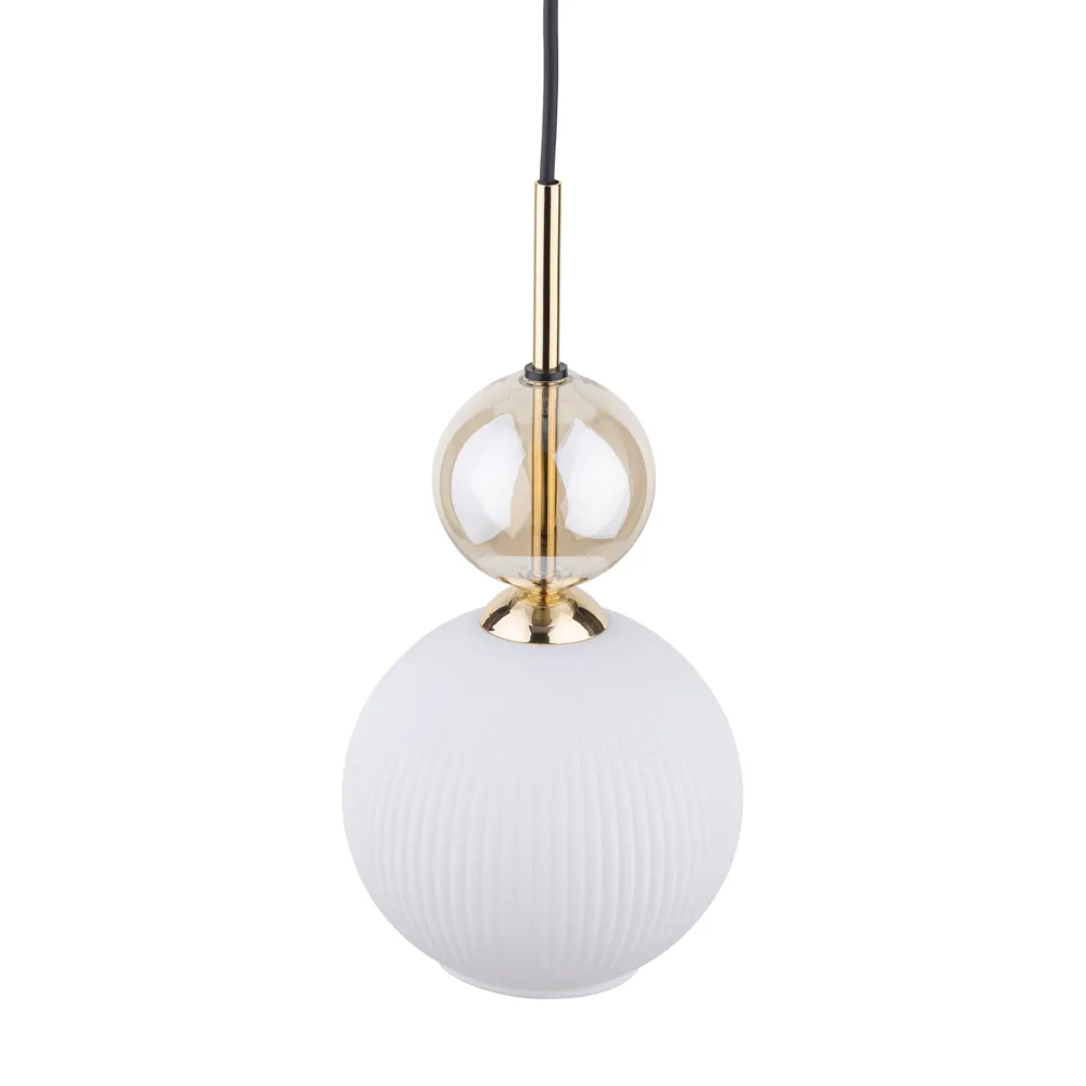 Lampade A Sospensione-Selezionato da Mazzolaluce lampada a sospensione sfera di vetro bianco ambra parti in oro