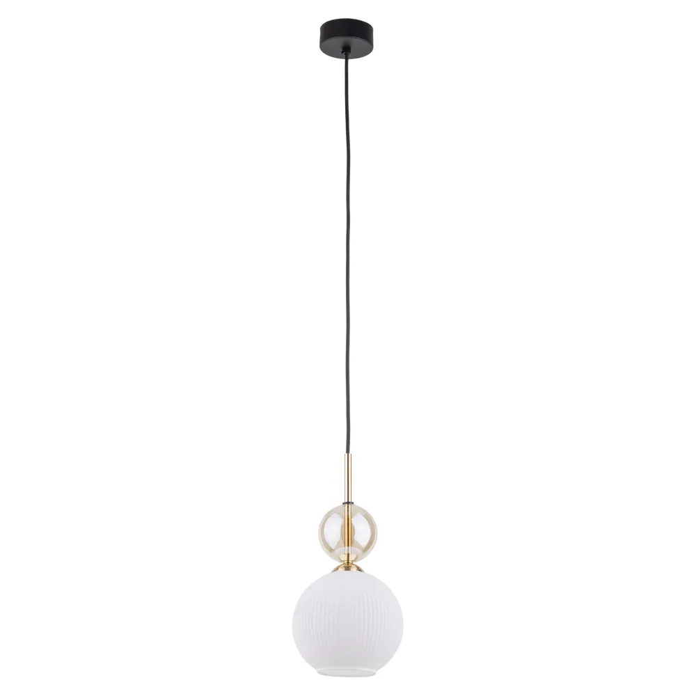 Lampade A Sospensione-Selezionato da Mazzolaluce lampada a sospensione sfera di vetro bianco ambra parti in oro