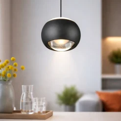 Lampade A Sospensione-Selezionato da Mazzolaluce Lampada a sospensione sfera nera led 2700k-6500k moderna con telecomando