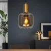 Lampade A Sospensione-Selezionato da Mazzolaluce Lampada a sospensione sfera vetro fume metallo oro cavo tessuto