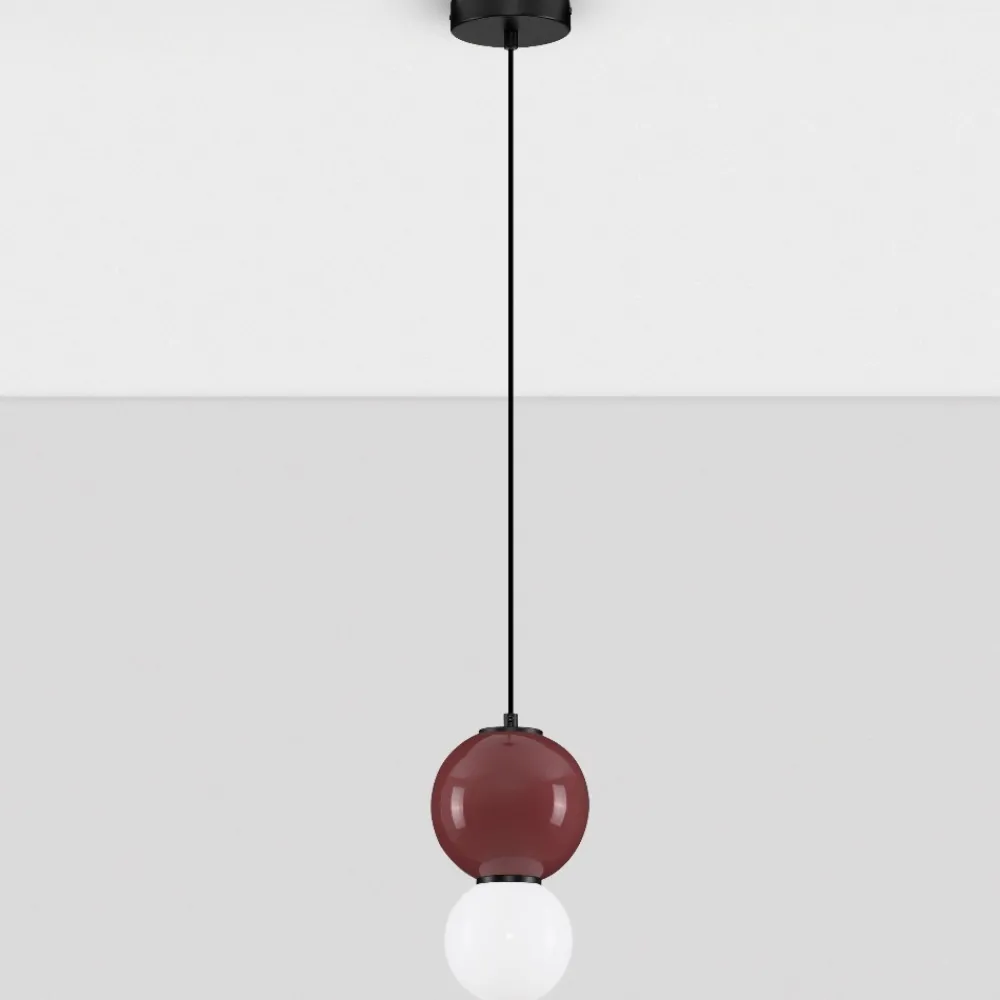 Lampade A Sospensione-Selezionato da Mazzolaluce Lampada a sospensione sfera vetro porcellana bordeaux