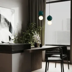 Lampade A Sospensione-Selezionato da Mazzolaluce Lampada a sospensione sfere vetro porcellana verde led 3000k