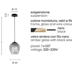 Lampade A Sospensione-Ondaluce Lampada a sospensione so bonnie1 vetro fume base nero